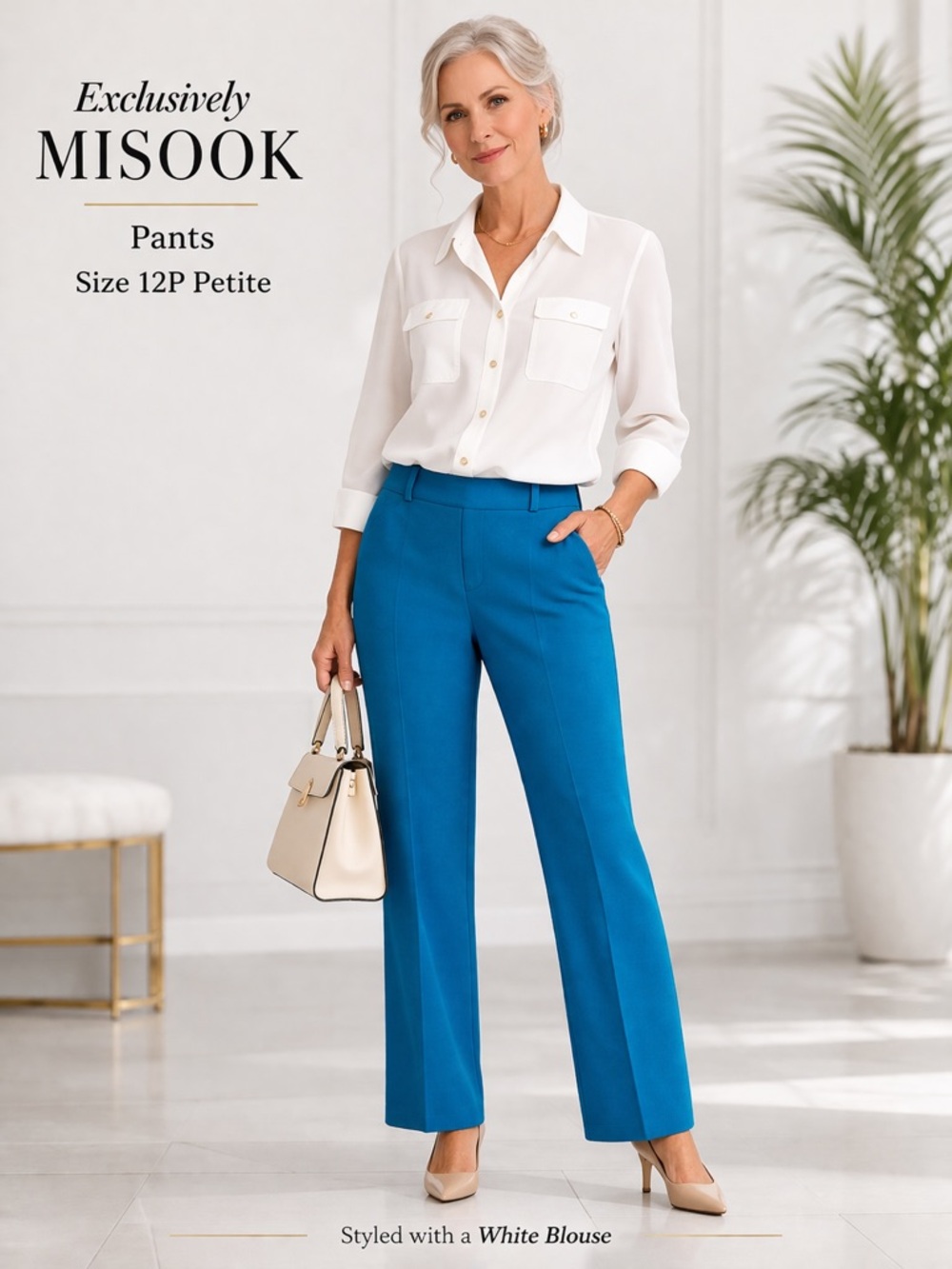 NWT Exclusively MISOOK Stretch Pants 12P Turquoise Blue Ponte Wide Leg Casual